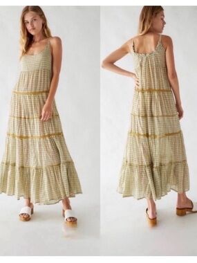 Free People Intimately midnight Dance tiered metallic printed lattice Beach maxi